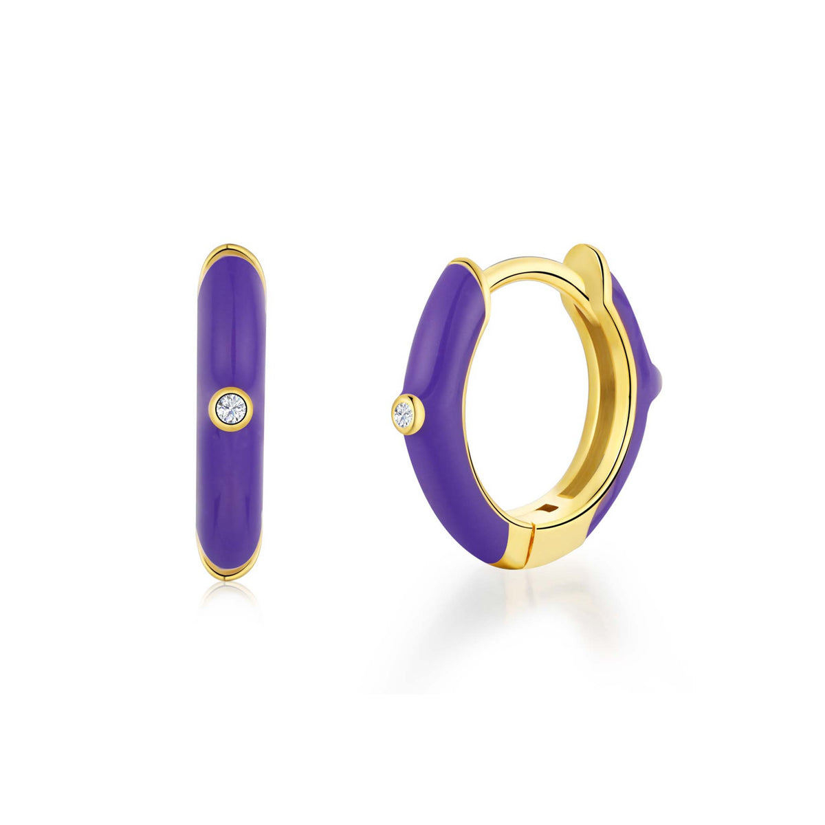 Purple Hoop Earrings Gold Plated Sterling Silver