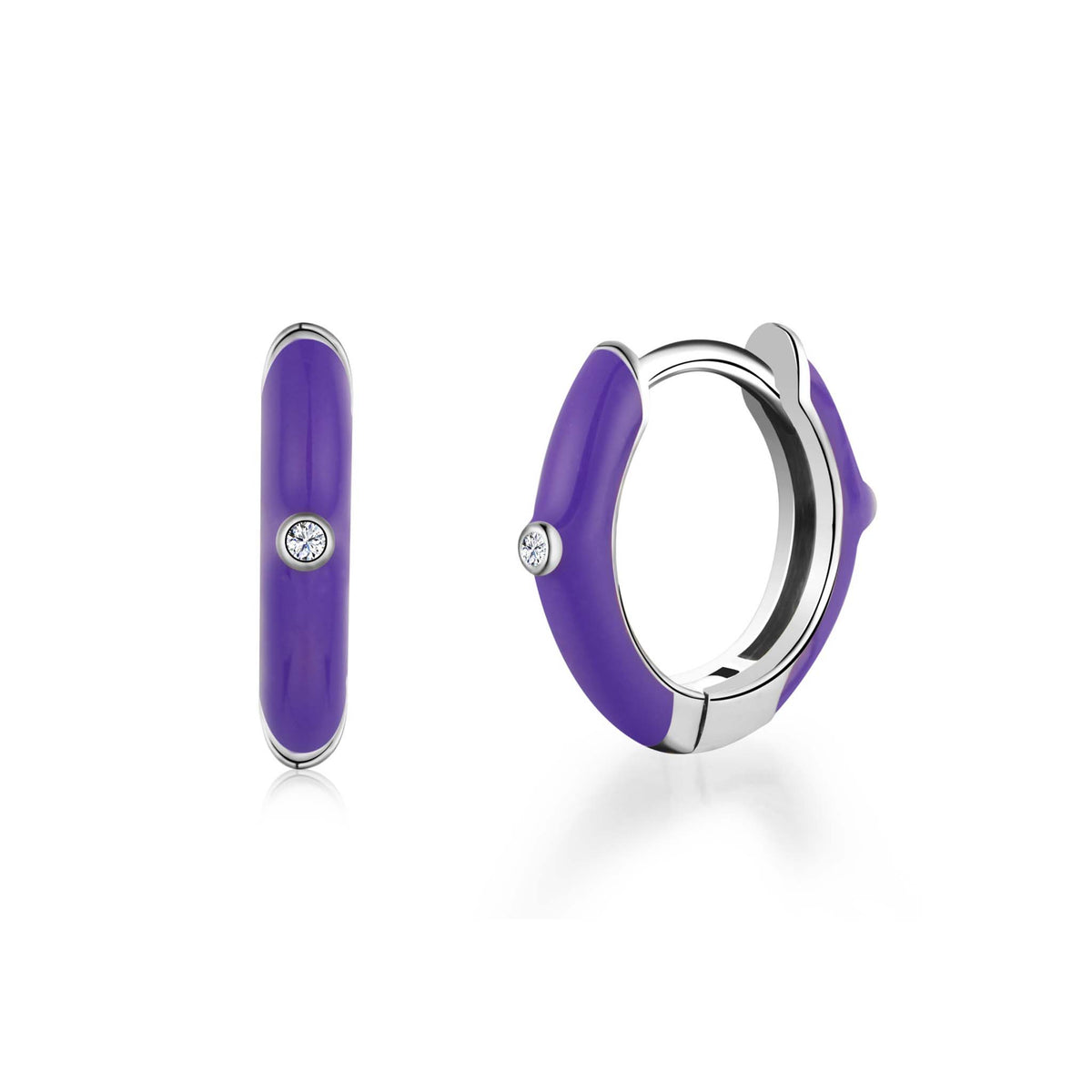 Purple Hoop Earrings Rhodium Plated Sterling Silver