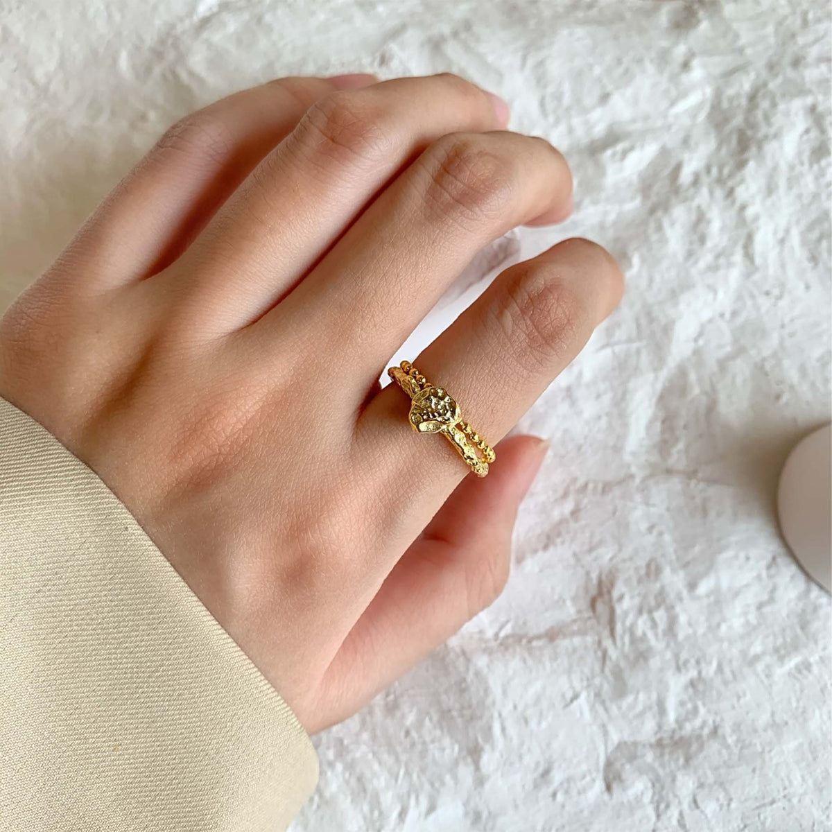 Meteorite Ring Gold Plated Sterling Silver