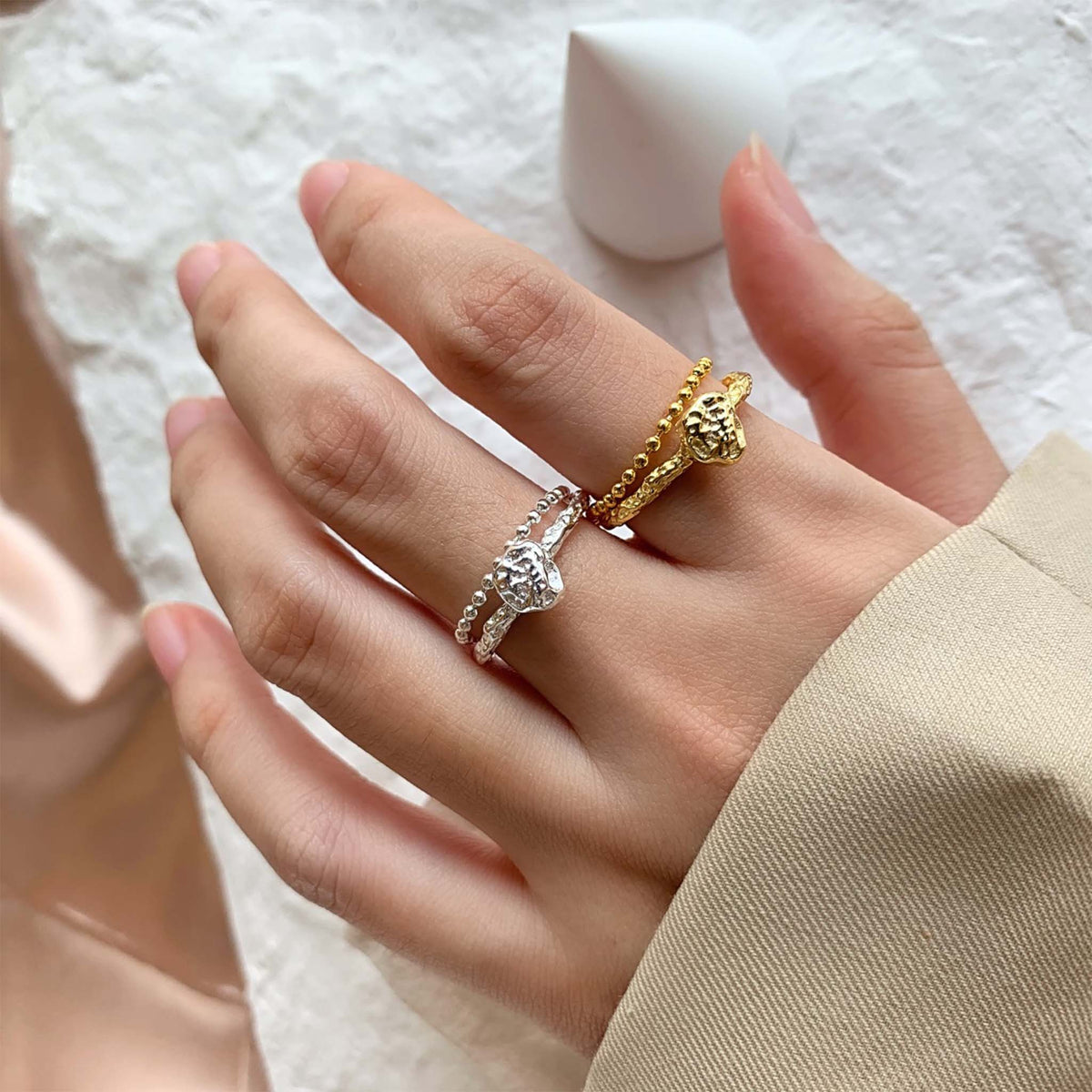 Meteorite Ring Rhodium Plated Sterling Silver