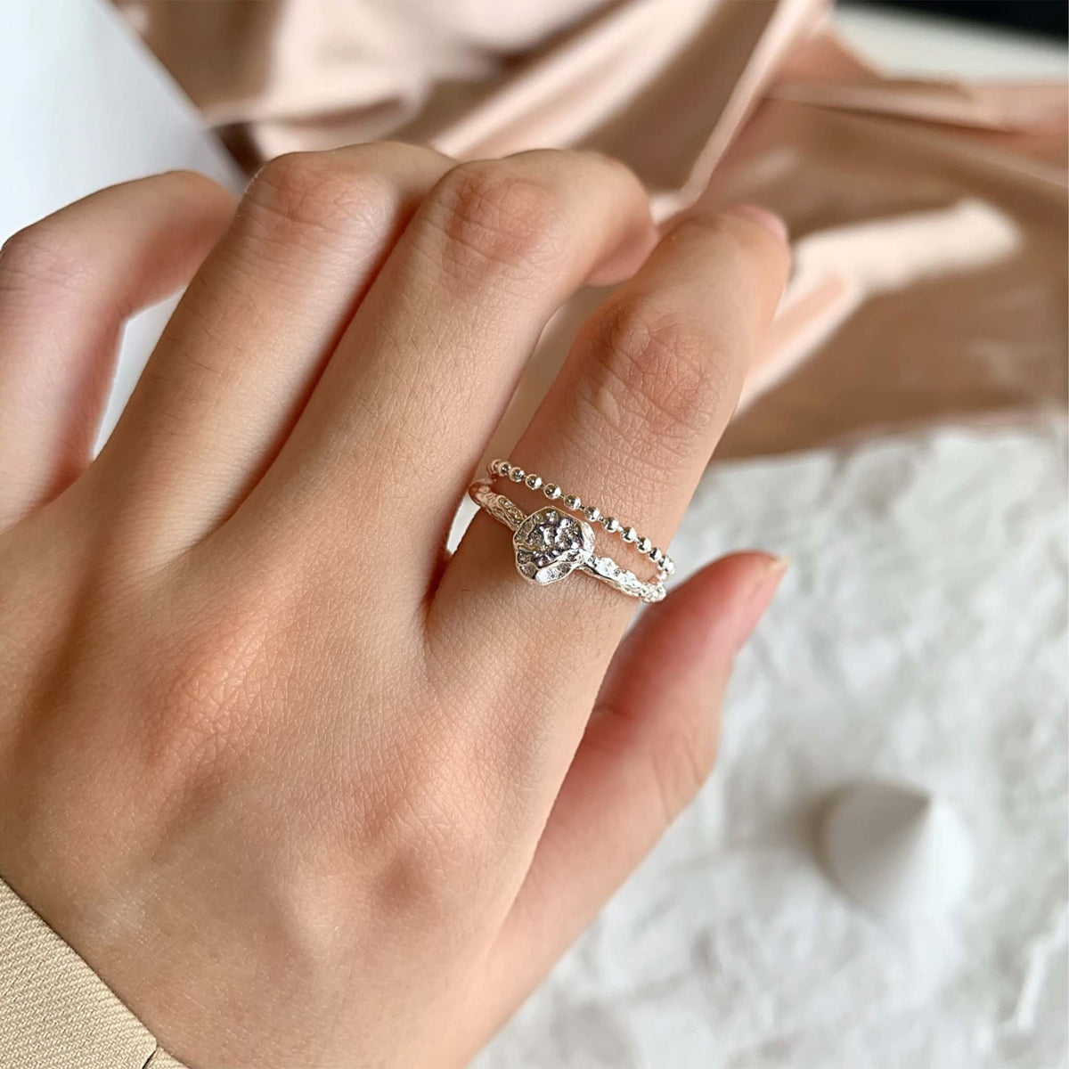 Meteorite Ring Rhodium Plated Sterling Silver