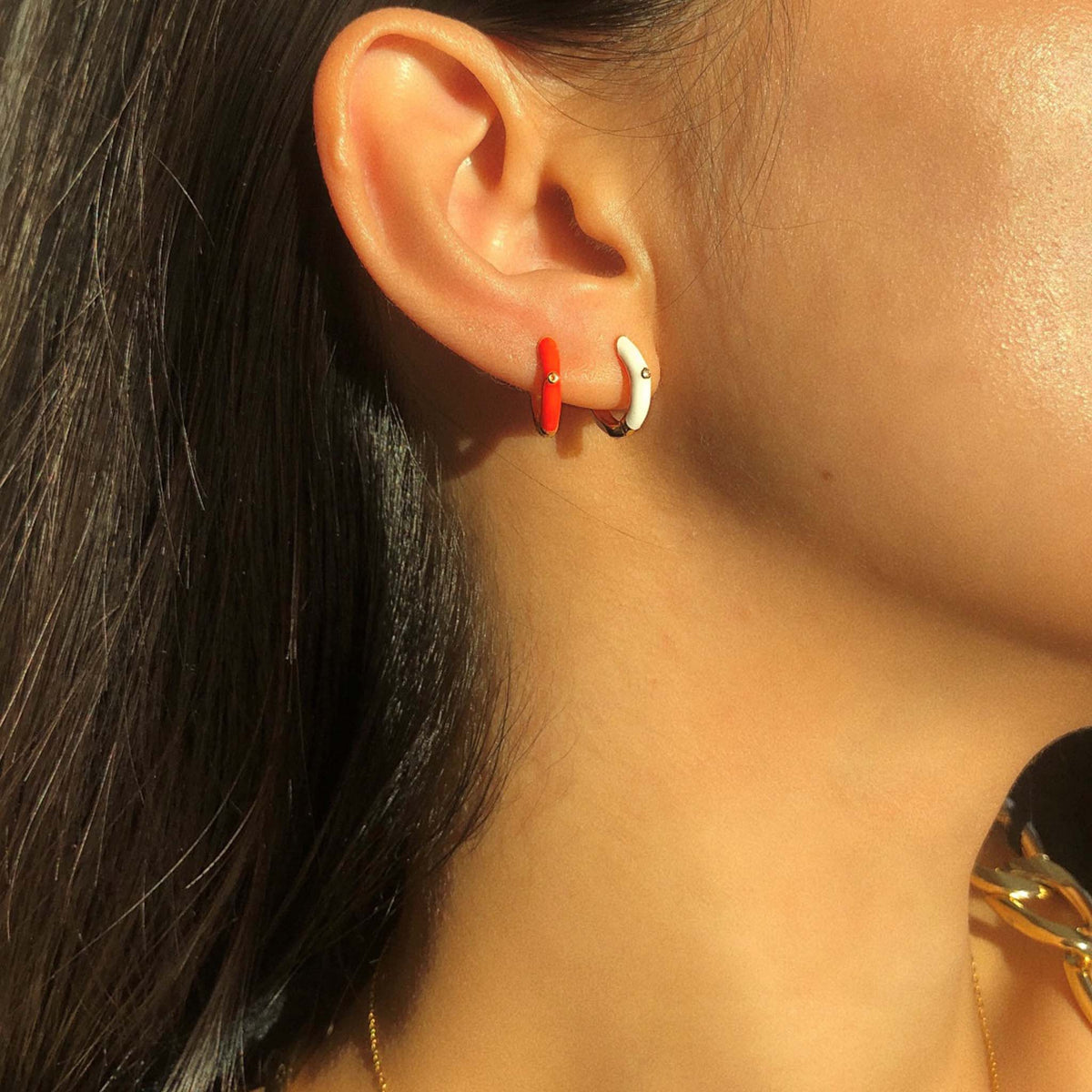 Orange Hoop Earrings Gold Plated Sterling Silver