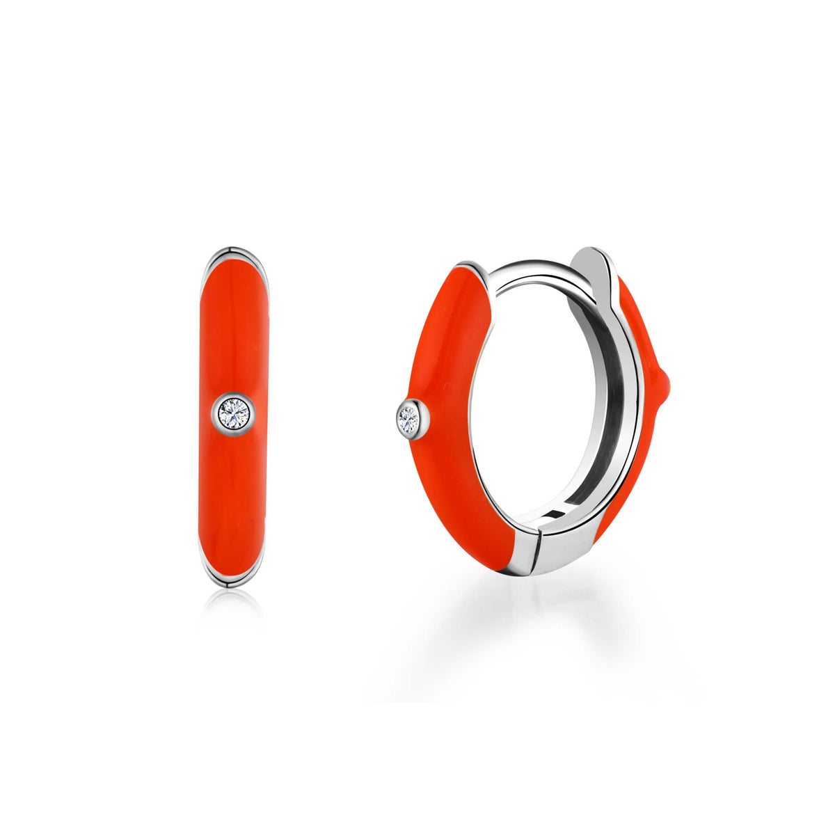 Orange Hoop Earrings Rhodium Plated Sterling Silver