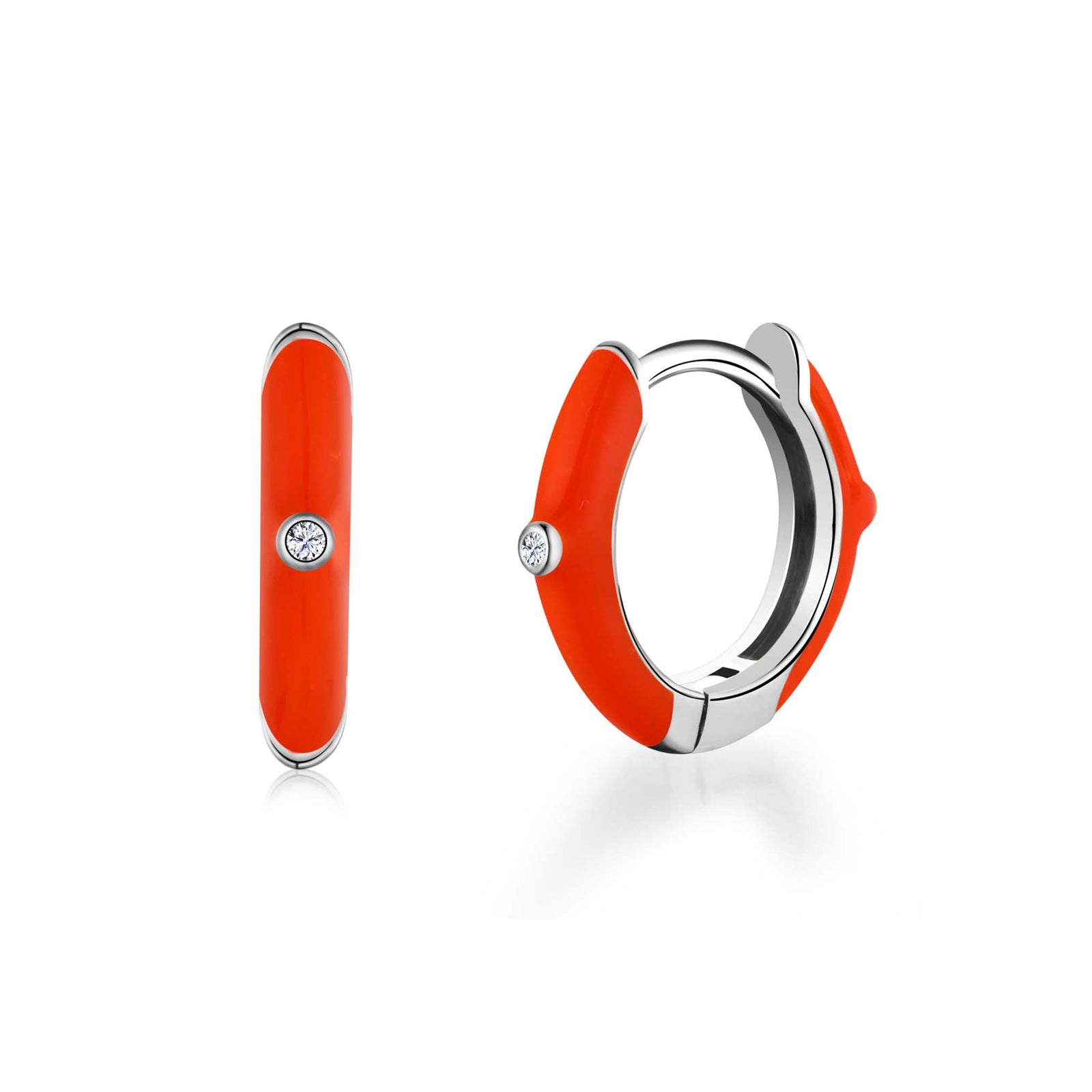 Orange Hoop Earrings Rhodium Plated Sterling Silver