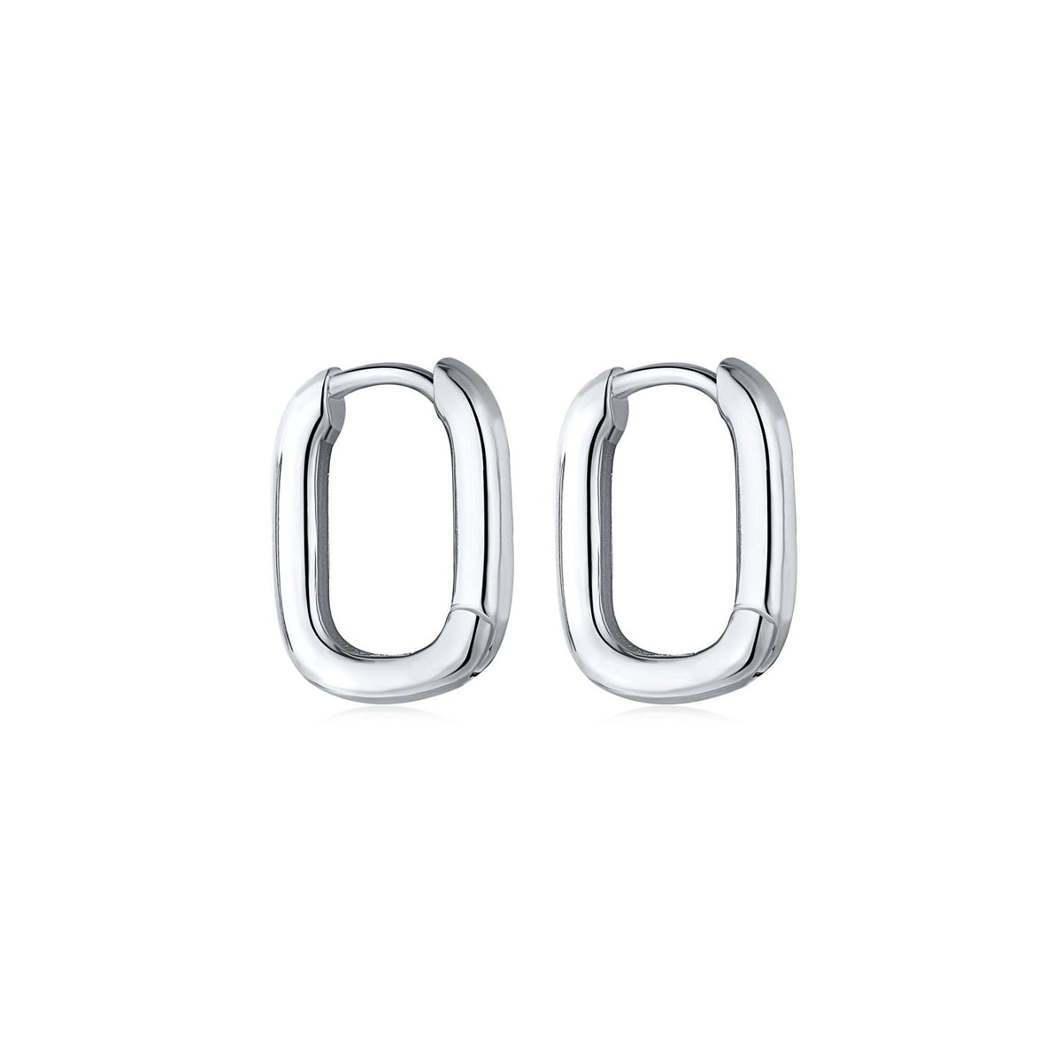Oval Hoop Earrings Rhodium Plated Sterling Silver