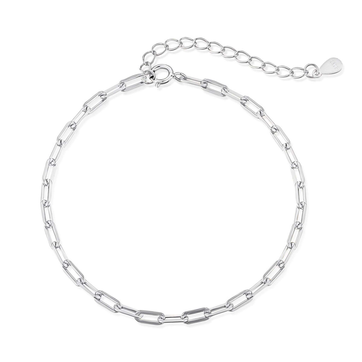 Paperclip Chain Bracelet Rhodium Plated Sterling Silver