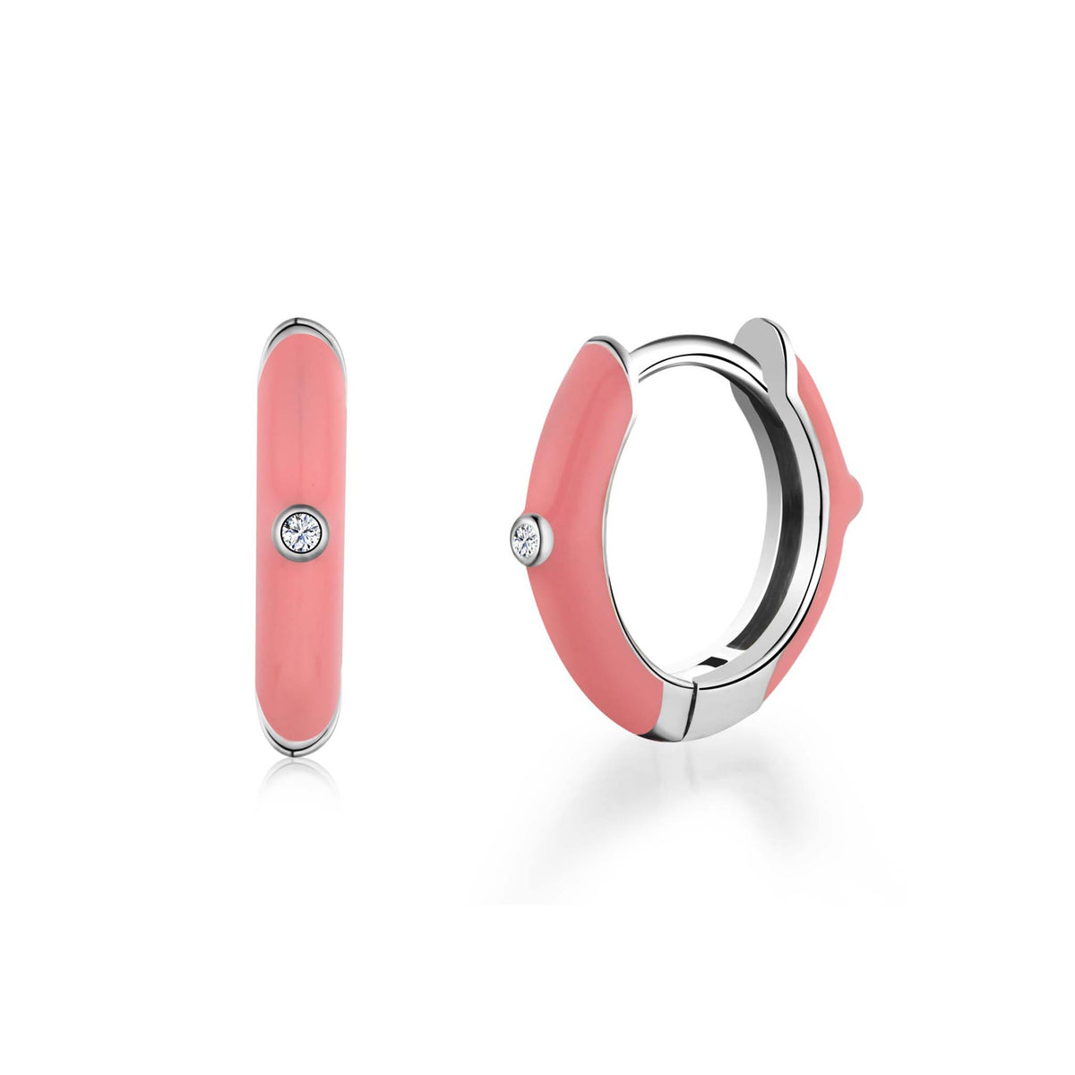 Pink Hoop Earrings Rhodium Plated Sterling Silver