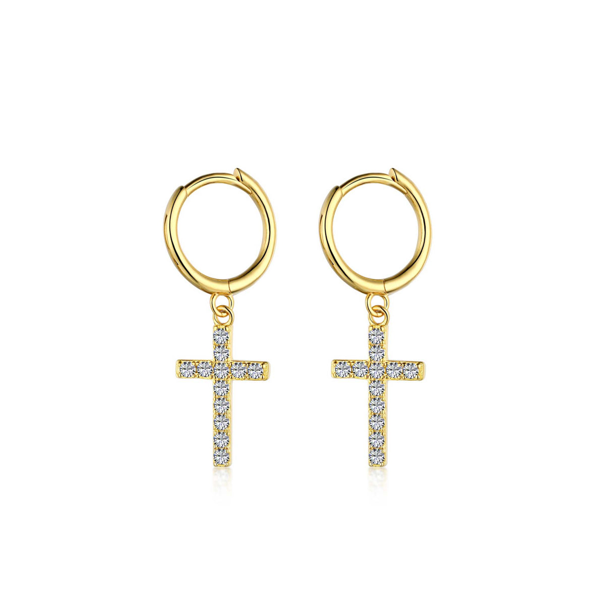 Hoop Earrings With Little Cross Gold Plated Sterling Silver
