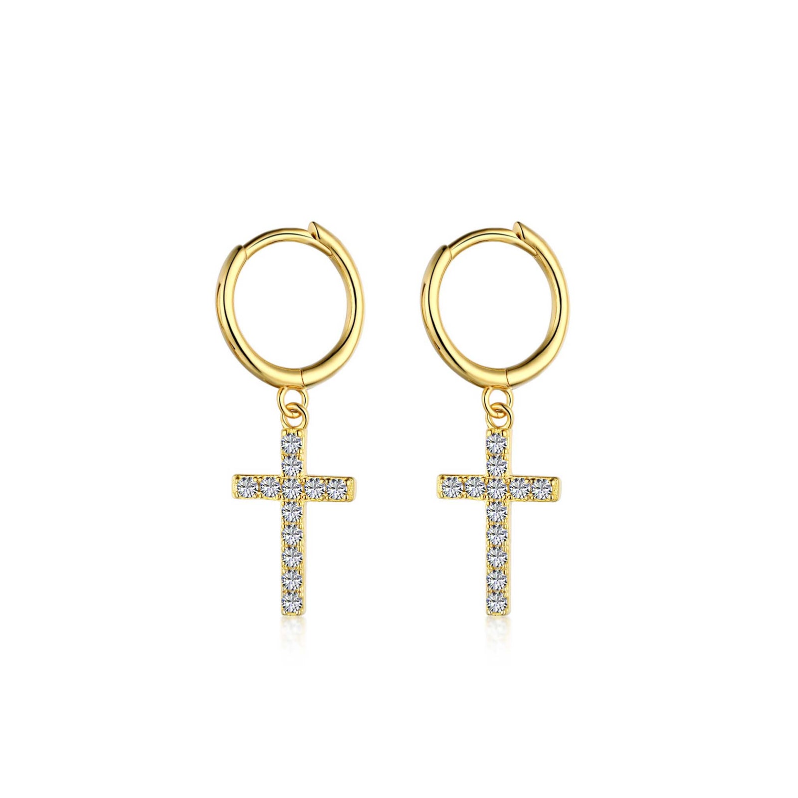 Hoop Earrings With Little Cross Gold Plated Sterling Silver