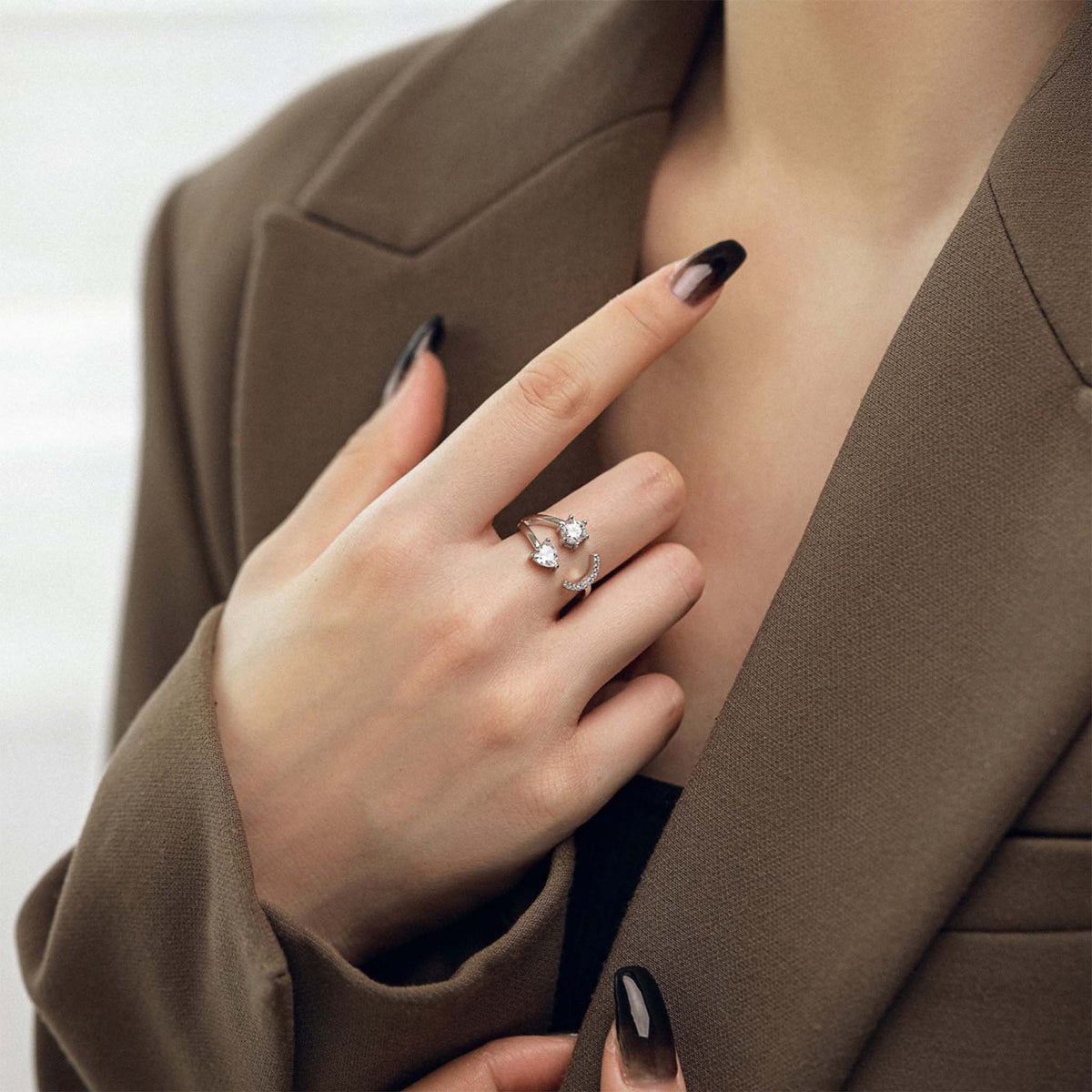 Smiley Face Ring Rhodium Plated Sterling Silver
