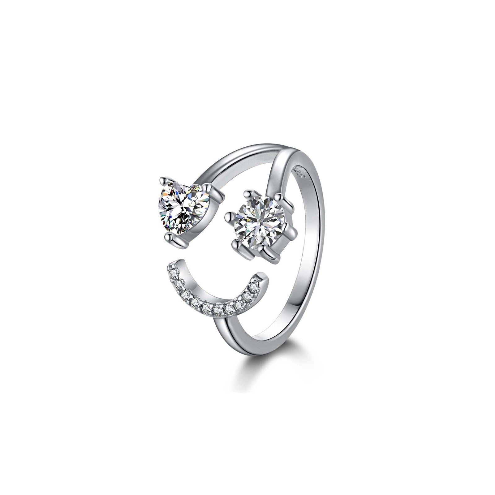 Smiley Face Ring Rhodium Plated Sterling Silver
