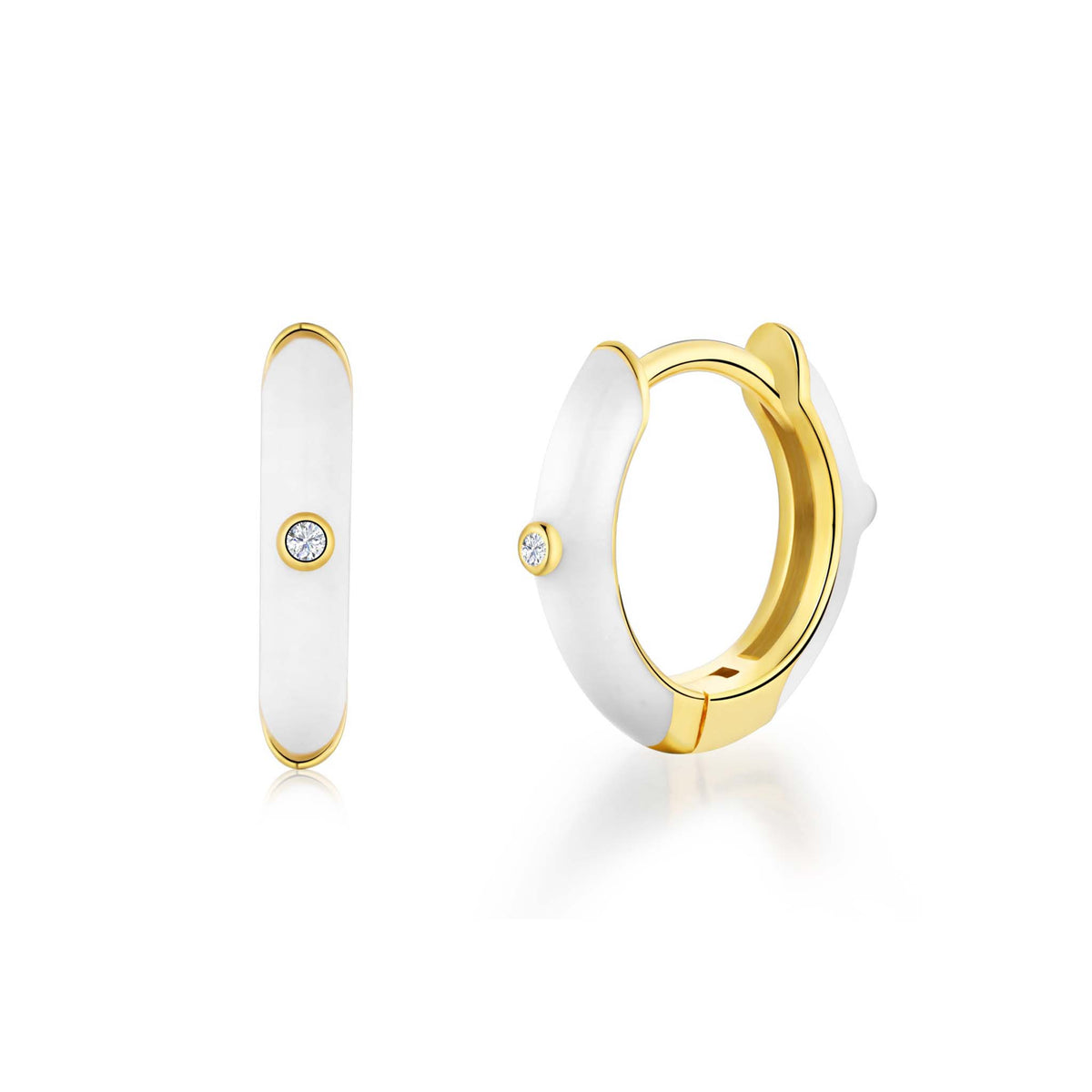 White Hoop Earrings Gold Plated Sterling Silver