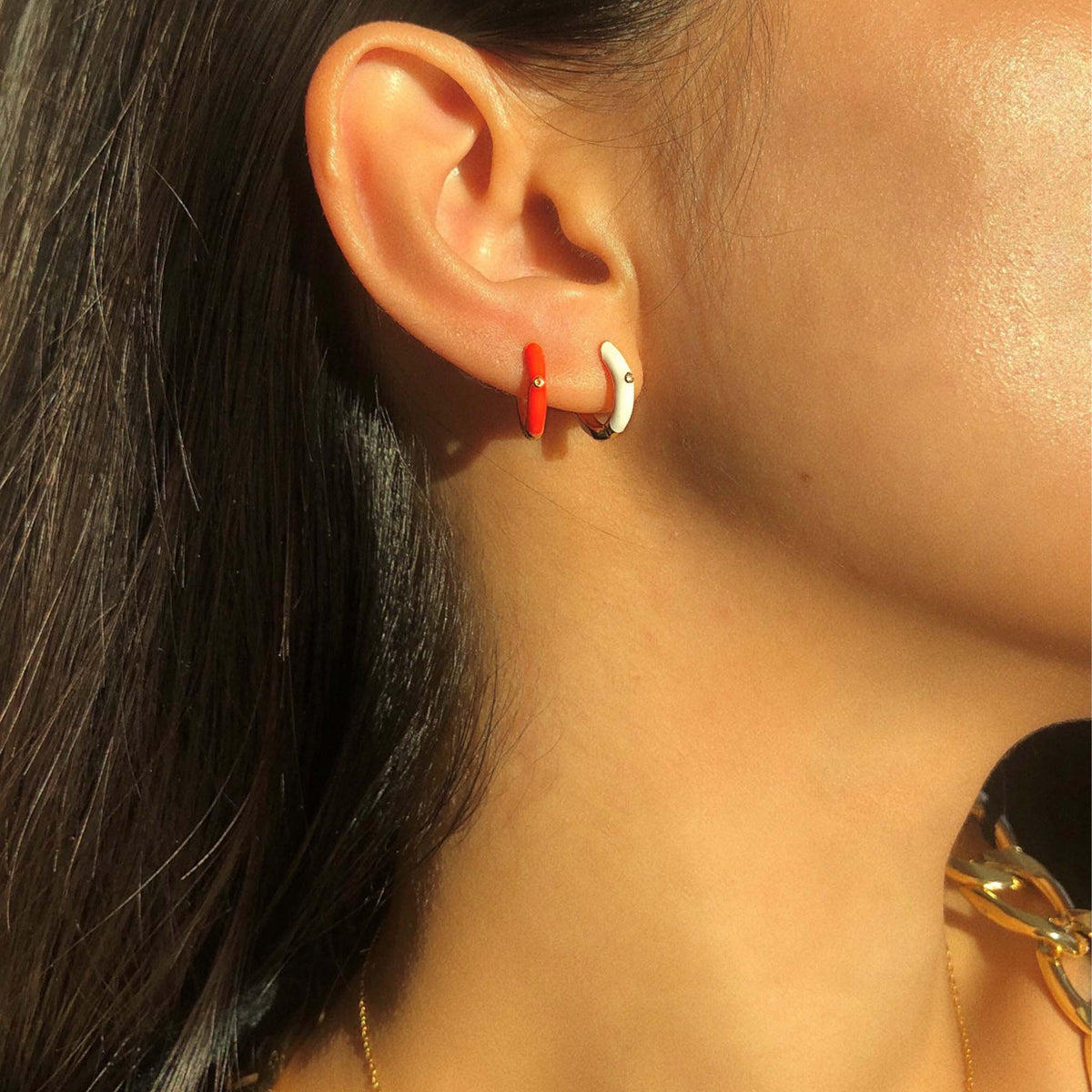 White Hoop Earrings Gold Plated Sterling Silver