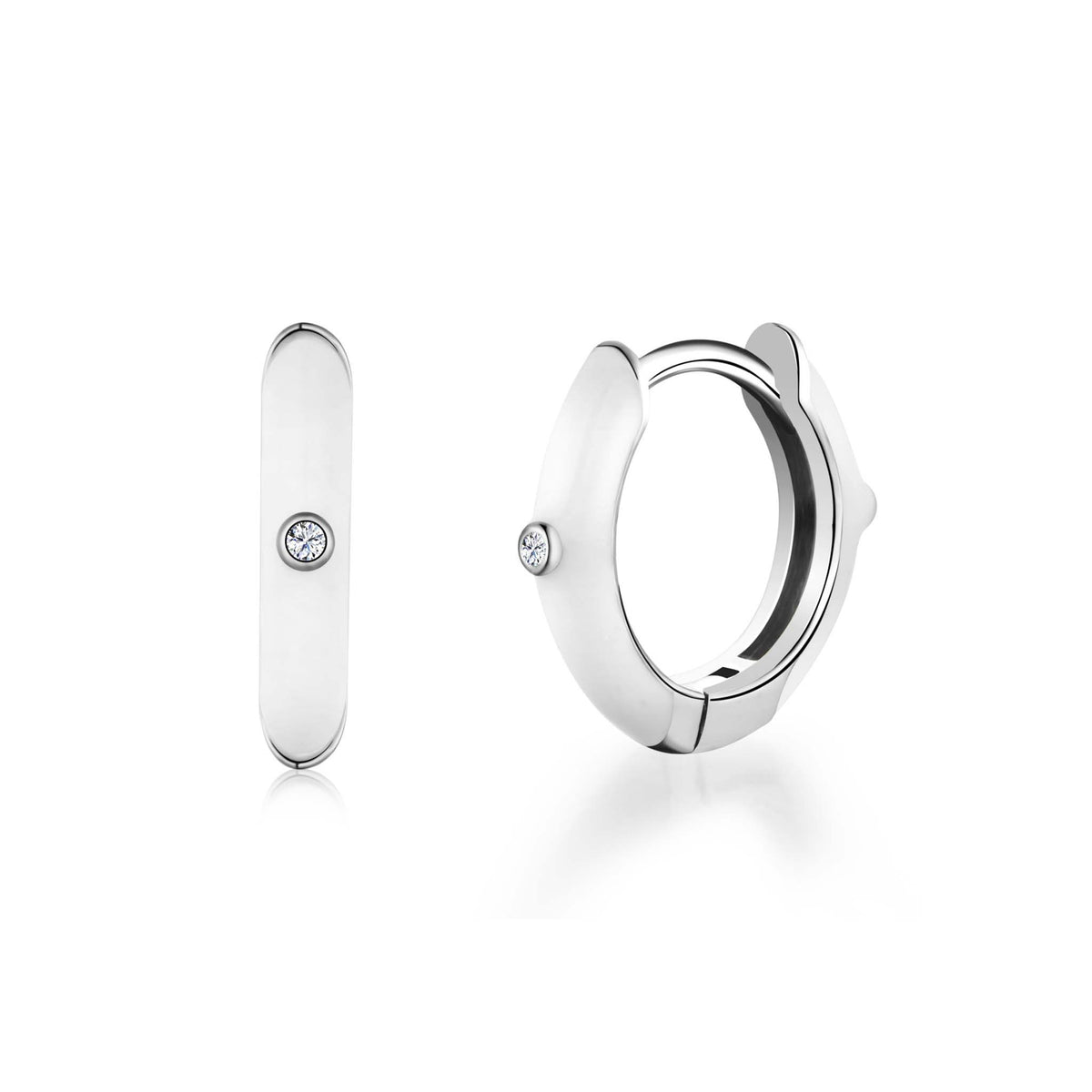 White Hoop Earrings Rhodium Plated Sterling Silver