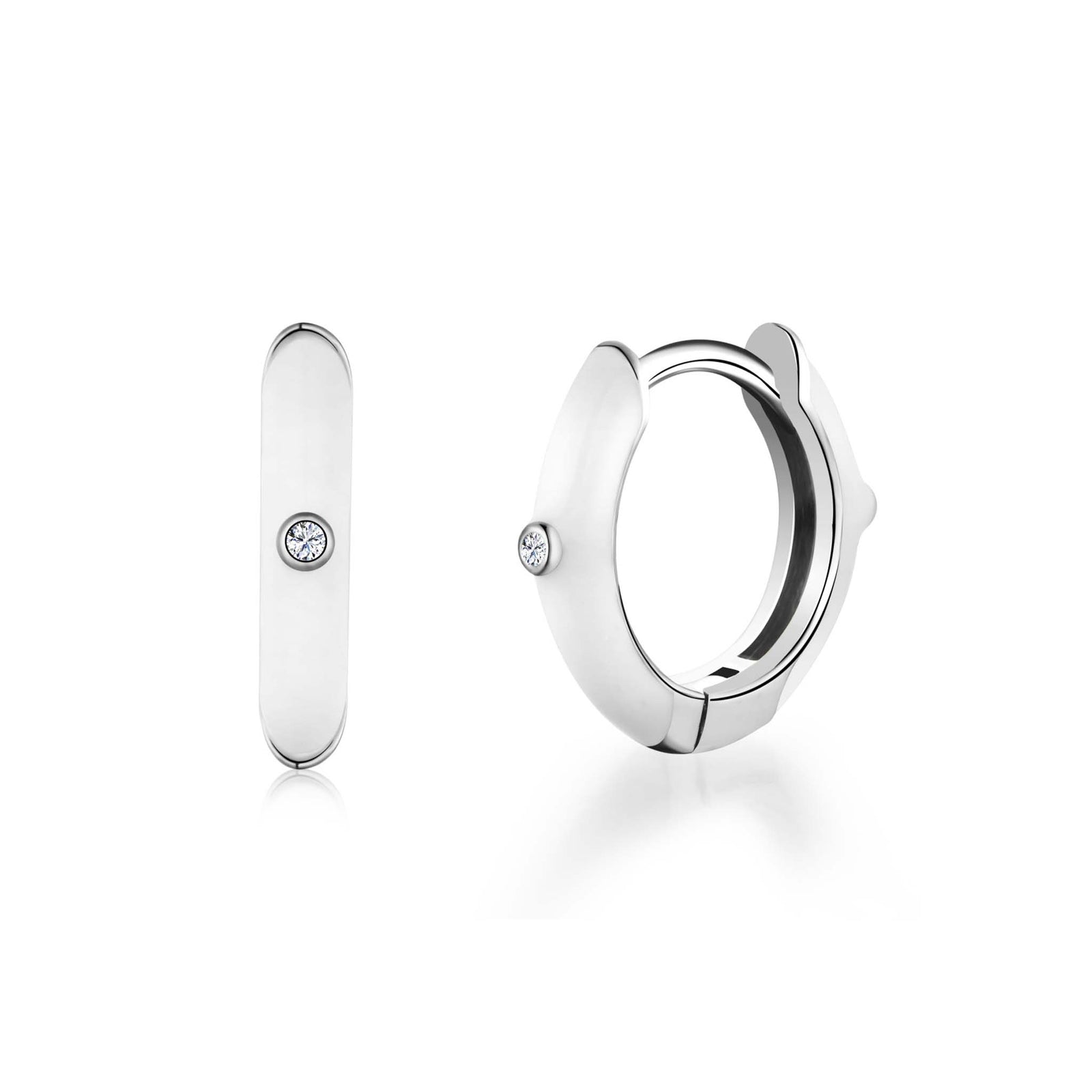 White Hoop Earrings Rhodium Plated Sterling Silver